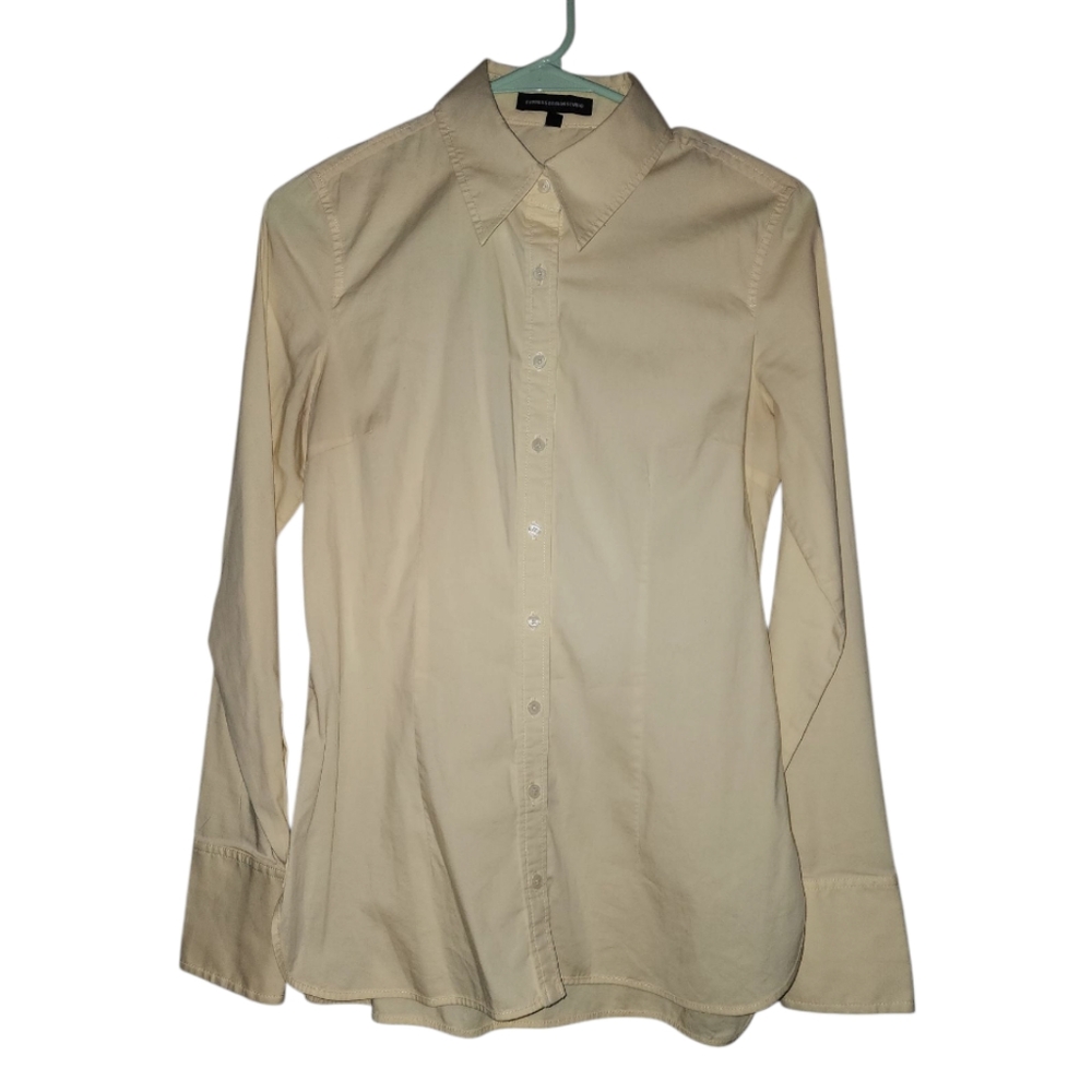 Express Design Studio Button Down Shirt - Yellow, Size Small